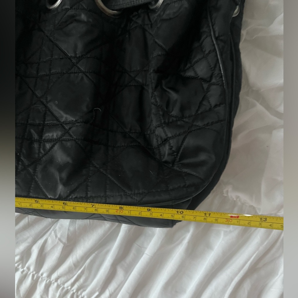 CHRISTIAN DIOR BLACK SATIN LEATHER CANAGE SHOULDER DRAWSTRING HOBO BAG LARGE - Picture 9 of 9